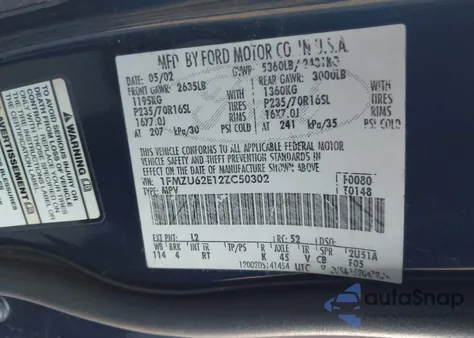 2002 Ford Explorer Xls z USA, uszkodzony, nr VIN 1FMZU62E12ZC50302